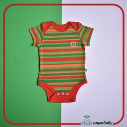 لباس راحتی نوزاد و کودک، زیر دکمه آستین کوتاه، برند شابن، طرح دامبو، سایز بندی صفر تا 18 ماه.