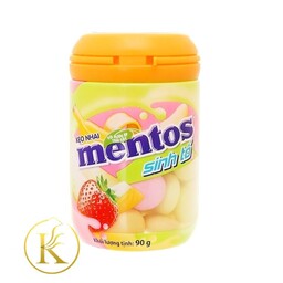 آدامس قوطی با طعم موز ، توت فرنگی و طالبی منتوس 90 گرم mentos

