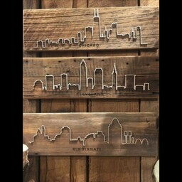 تابلو 3 تیکه چوبی طرح تهران شیکاگو و لندن