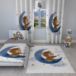 ست اتاق کودک روتختی پرده فرشینه طرح خرس  و ماه و ستاره