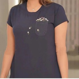 تی شرت زنانه طرح گل جیب گلدوزی شده  یقه گرد   جنس سوپر پنبه  رنگ بندی سایز بندی 1 و 2  مناسب سایز 36الی46 