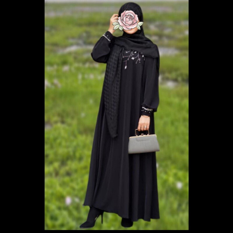 مانتو عبایی  مجلسی مدل رعنا(ضمانت جنس) جنس کرپ حریراسود ایرانی درجه ممتاز