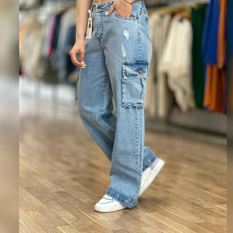 شلوار جین زنانه بگ کارگو شلوار بگ شلوار جین بگ قد 102 سایز 36 تا 46 با.ارسال رایگان 