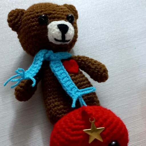 عروسک بافتنی خرس تدی  با قابلیت انتخاب رنگ شالگردن شیکوپاژ