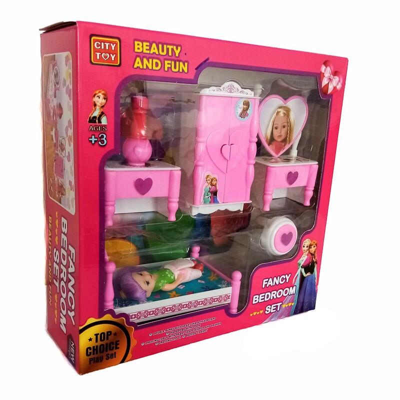 اسباب بازی سرویس اتاق خواب همراه با  عروسک و لوازم مینیاتوری