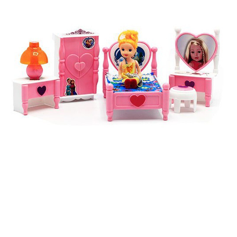 اسباب بازی سرویس اتاق خواب همراه با  عروسک و لوازم مینیاتوری