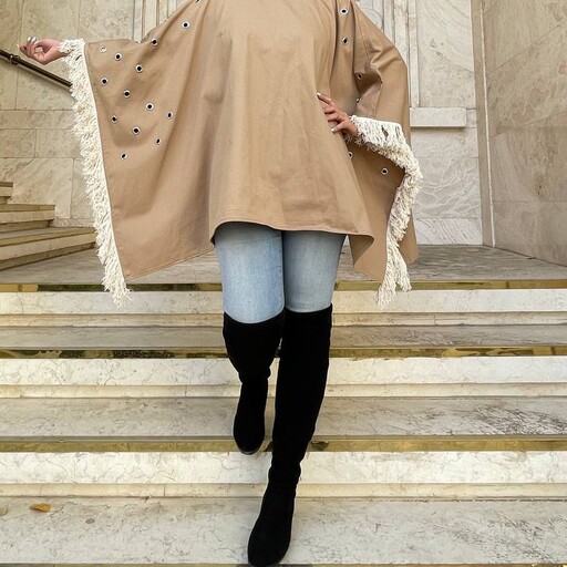 مانتو پاییزه شنلی کتان استانبول بدون ابرفت و رنگ ثابت فری سایز قد 76