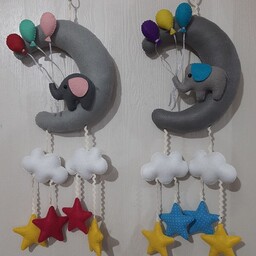 آویز نمدی ،ماه و ستاره نمدی، با 5 رنگ زیبا ،با عروسک فیلی و خرسی،قایل اجرا با هر عروسک و رنگی