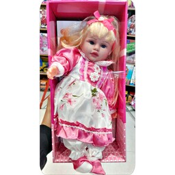 عروسک گوشتی و موزیکال، جعبه دار، سایز 14، رنگ سفید و صورتی،  کیفیت بسیار بالا، فروشگاه اسباب بازی فروشی دیجی تویز