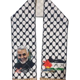 شال مخمل طرح فلسطینی با تصویر سردار سلیمانی و مسجد الاقصی