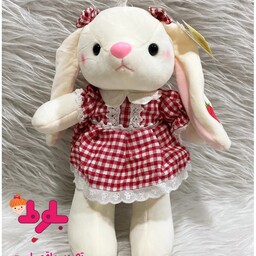 عروسک پولیشی مدل خرگوش طرح لباس چهار خونه، سایز 35 سانت، وارداتی، تک رنگ مطابق عکس، جنس نانو استرچ 