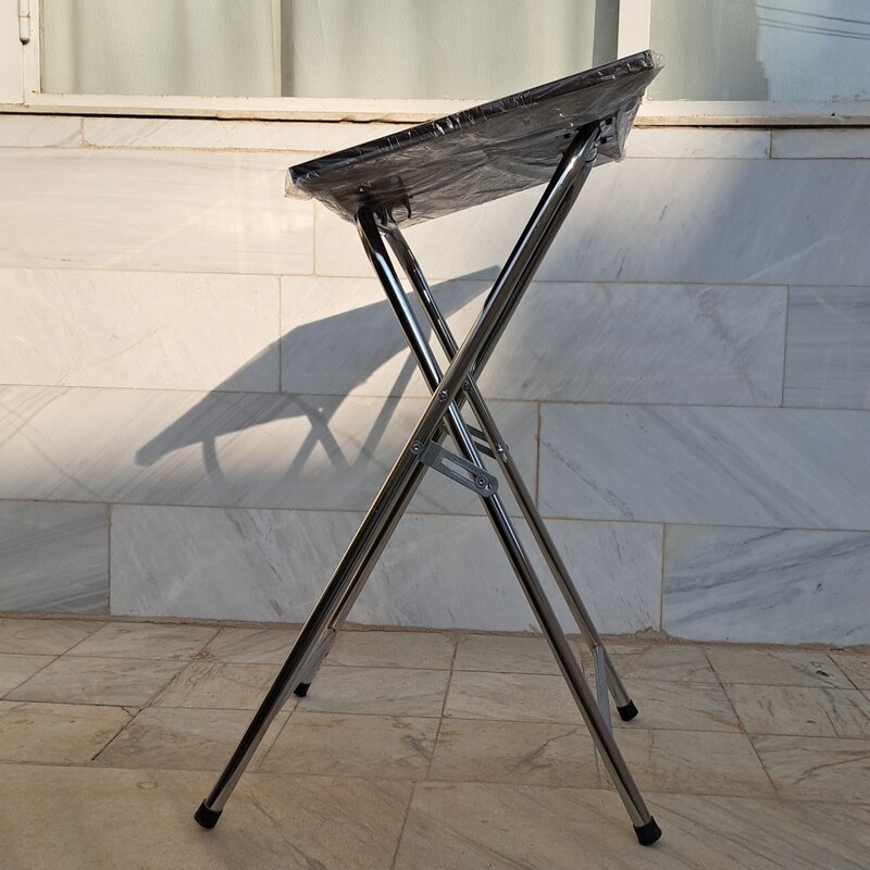 میز نماز تاشو (بدون صندلی) -جنس ام دی اف با پایه فلزی آب کروم (طرح استیل) و تنظیم شیب سجده گاه- ارسال رایگان