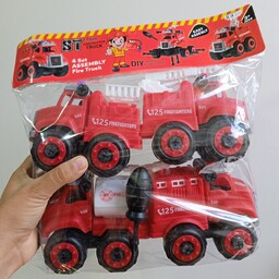 ماشین فکری ست 4عددی آتشنشانی کامیون آتشنشانی فکری 4تایی به همراه 2عدد پیچ گوشتی بازی فکری و آموزشی 