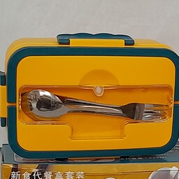 ظرف غذای کودک لانچ باکس نگهدارنده غذادردو رنگ زرد وقرمز دارای قفل وقاشق استیل ولیوان در دار