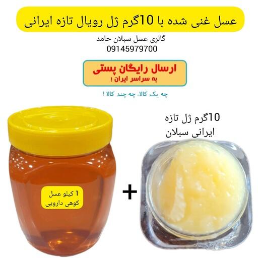 عسل کوهی دارویی و 10 گرم ژل رویال تازه ایرانی سبلان(خرید از زنبوردار)ارسال رایگان