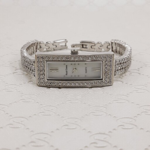 ساعت نقره جواهر با آبکاری طلا سفید