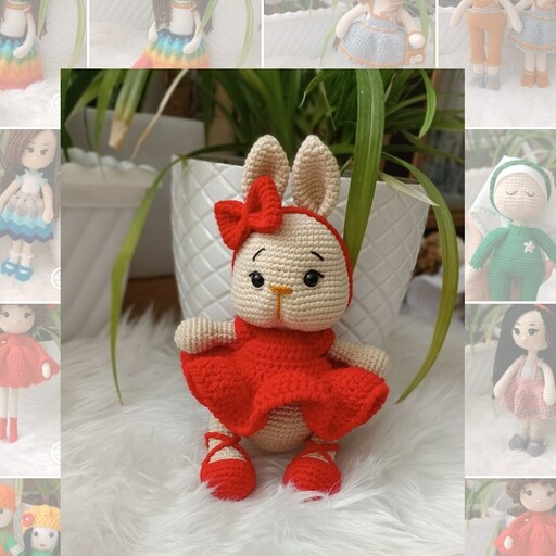 عروسک بافتنی خرگوش بافته شده با کاموا اکریل تاب قابل شستشو