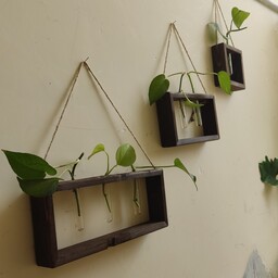 سری سه تایی گلدان فانتزی چوبی مدل دیواری