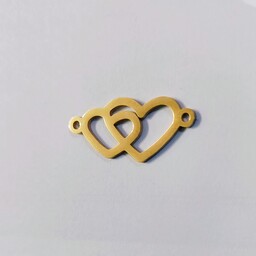 پلاک استیل طرح دو قلب طلایی(یک عدد)پلاک قلب دوتایی دستبندی رنگ ثابت محکم آبکاری درجه یک