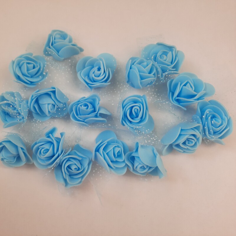 گل فومی تور دار بدون سیم رنگ آبی (تزئیناتی)