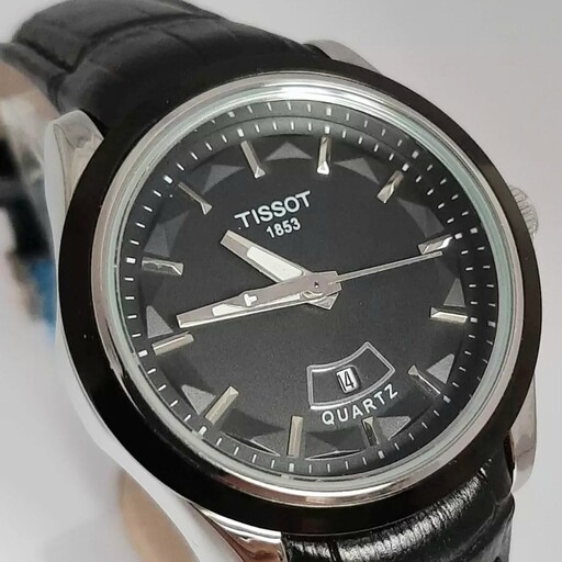 ساعت مچی زنانه تیسوت TISSOT مدل T0356  قاب سیلور فول استیل 100درصد رنگ ثابت ضد حساسیت بند چرمی تقویم هلالی ساعت عبدی