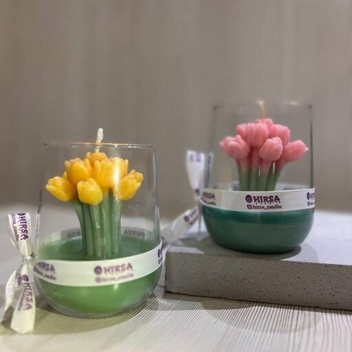 شمع ظرف گل لاله با گلدان کریستال در رنگ و عطر های متنوع 