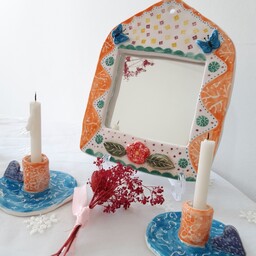 آینه دستساز سرامیکی به همراه شمعدان 