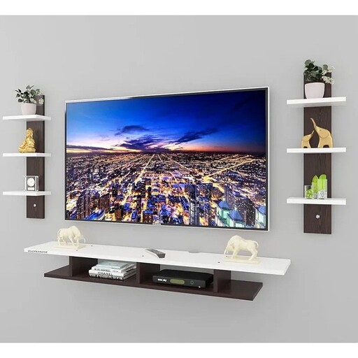 شلف TV دارای یک عدد میز دیواری و دو عدد شلف دیواری تمام MDF 