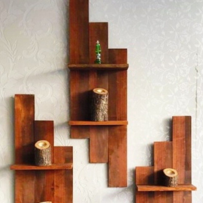 شلف دیواری چوبی پله ای طرح سدان (چوب طبیعی روسی)