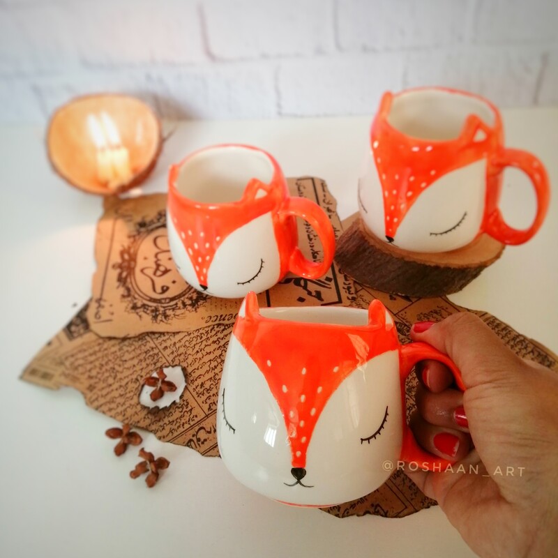 ماگ روباه هالوین نارنجی دستساز سرامیکی لیوان 