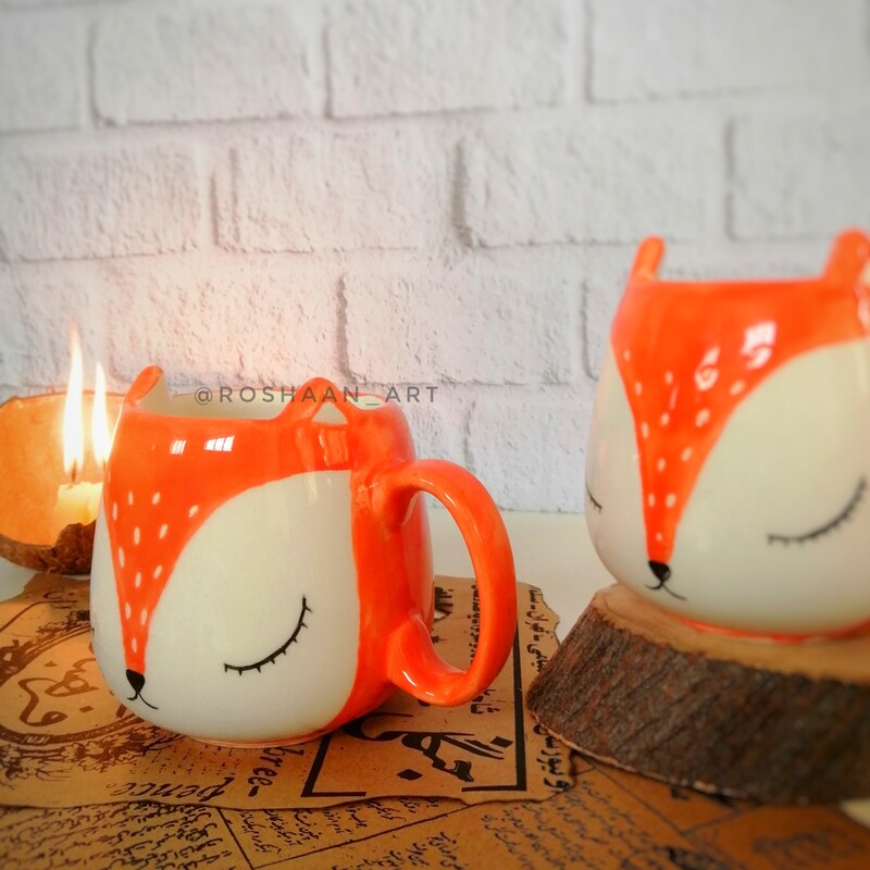 ماگ روباه هالوین نارنجی دستساز سرامیکی لیوان 