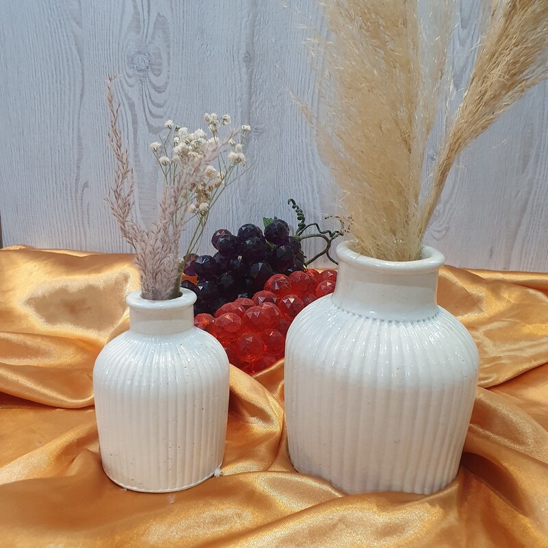 گلدان و جاشمعی مراکشی رنگ سفید جنس سنگ مصنوعی (بتنی)
