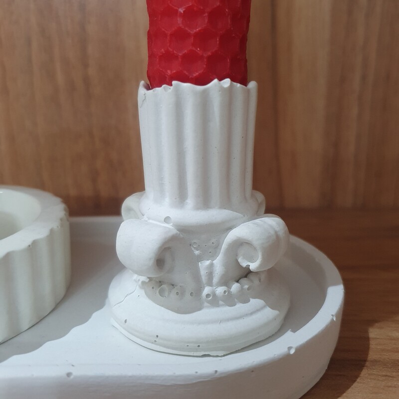 دکوری  پرسپولیس 4 تکه با شمع موم عسل (بیزوکس) جنس سنگ مصنوعی (بتنی) رنگ سفید