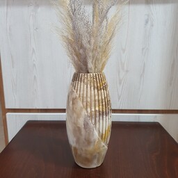 گلدان شیاردار  بلند،جنس سنگ مصنوعی (بتنی) رنگ قهوه و خردلی