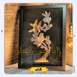 تابلو  مسی -  مدل گنجشک - برجسته و زیبا - قاب چوبی با کیفیت - فروشگاه رایا مس زنجان