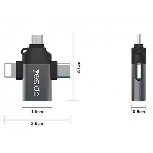 مبدل USB-C و MicroUSB و لایتنینگ OTG یسیدو مدل GS15