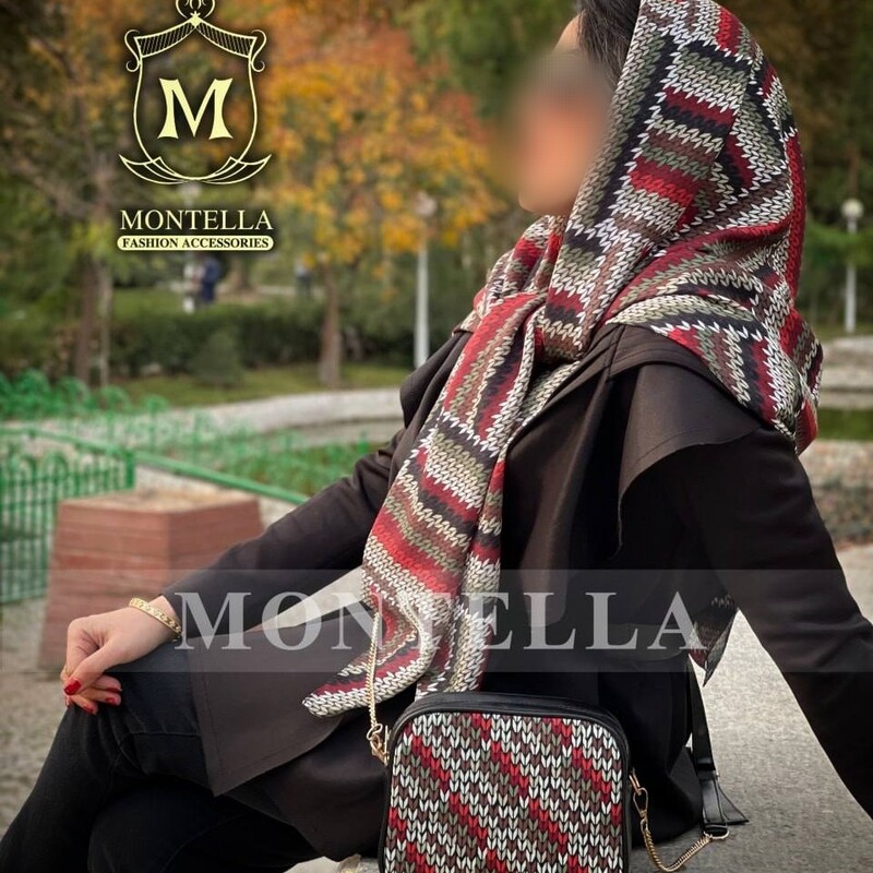 ست کیف و روسری زنانه ست کیف و شال زنانه کیف کوچک زنانه روسری قواره دار 140 رنگ قرمز سبز  mo243