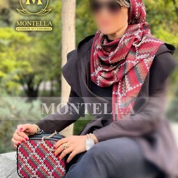 ست کیف و روسری زنانه ست کیف و شال زنانه روسری رنگ زرشکی یشمی با کیف کوچک  mo437