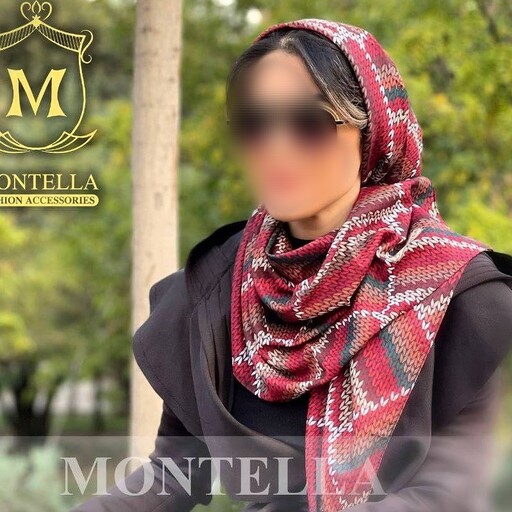 ست کیف و روسری زنانه ست کیف و شال زنانه روسری رنگ زرشکی یشمی با کیف کوچک  mo437