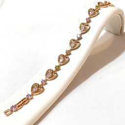 دستبند مارک ژوپینگ با روکش آب طلا و نگین های رنگی