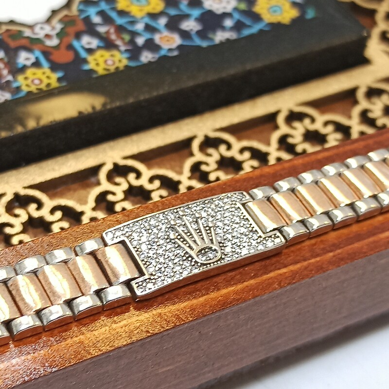 دستبند رولکس مردانه نقره آبکاری رادیوم و رزگلد ROLEX متحف سیدبحرالعلوم