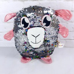 عروسک کوسنی گوسفند پولک برگردون بسیار زیبا و خاص با رنگ پولک های هفت رنگ و زیبا