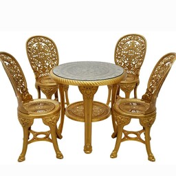 میز و صندلی ناهارخوری4نفره طلایی پلاستیکی نشکن  پلیمری