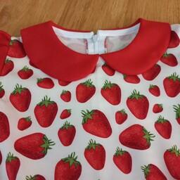 پیراهن دخترانه جنس کرپ فلور طرح توت فرنگی قرمز سایز 2(مناسب 4 تا 5سال)
