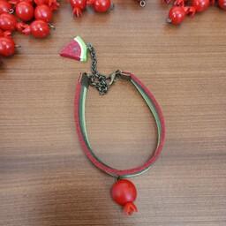 دستبند یلدایی انار و هندوانه سه ردیف سایز هز دستی میشه و قابل سفارش در هر سایز