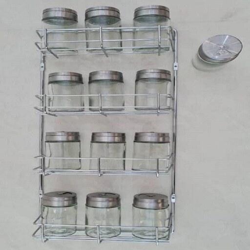جا ادویه 12 قوطی ( شیشه ای ) فراسازان-4طبقه- ارتفاع 20در50-کد محصول1315