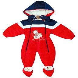  سرهمی نوزادی مدل Horse Bear  داخل خز پاپوش دار رنگ قرمز