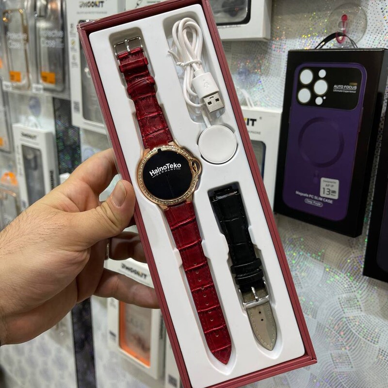 ساعت هوشمند اپل واچ زنانه بند چرم مدل کارتیه برند هاینوتکو اورجینال مدل Hainoteko RW-20 با بند اضافه و امکانات کامل  