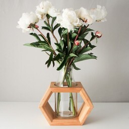 گلدان چوبی پتوسی، ضدآب، رنگ چوب به همراه گلدان شیشه ای