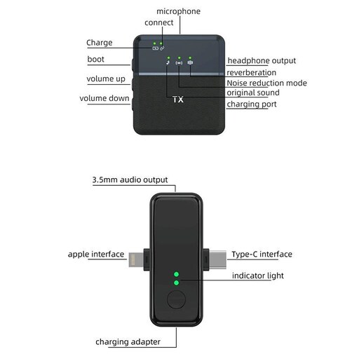 میکروفون یقه ای بیسیم SX31 3 in 1 Multi-Function تک کاربره تایپ سی و لایتنینگ مخصوص اندروید و آیفون